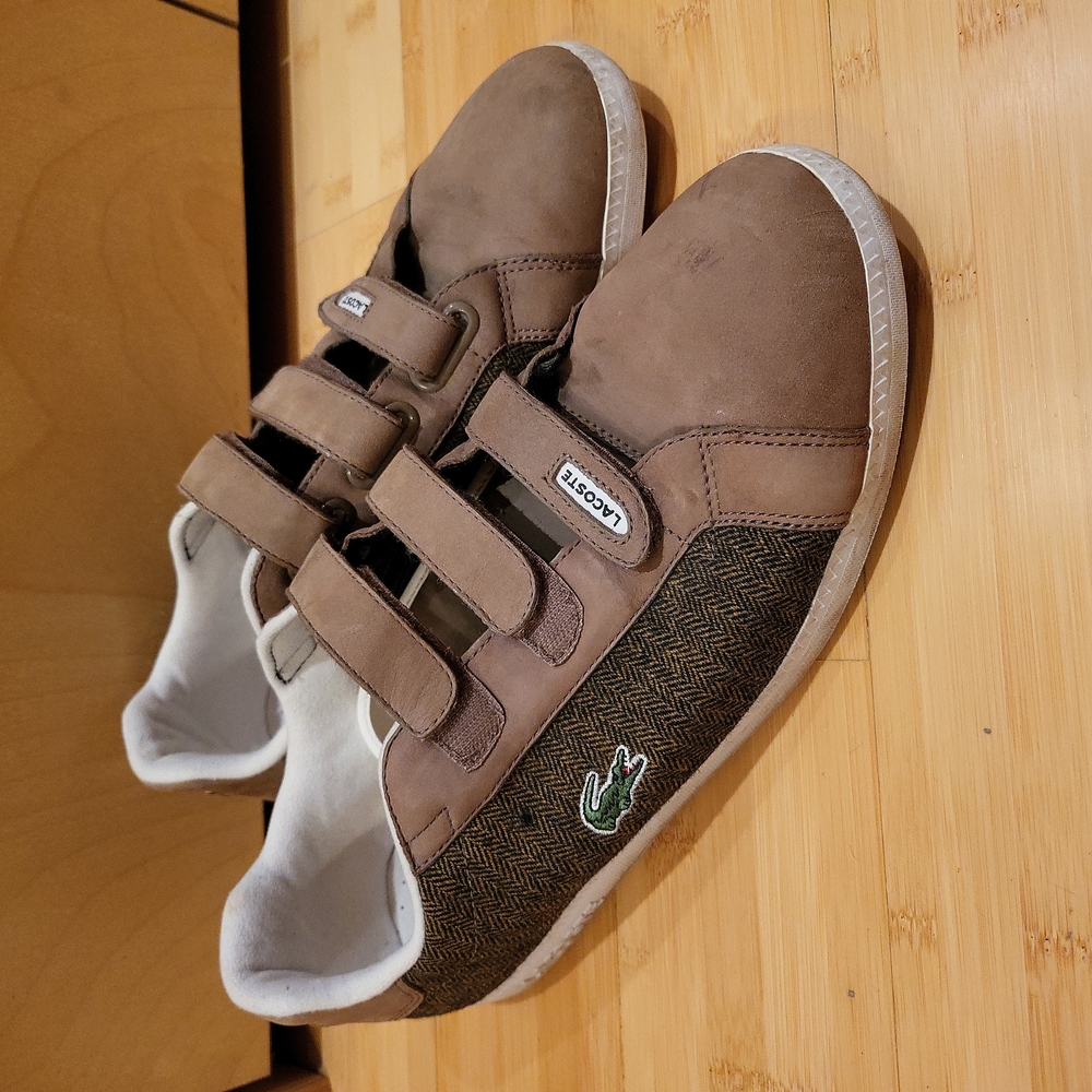 Lacoste Prep Herringbone B18 Brown 3 Strap Hook & Loop Men's Shoes US10.5